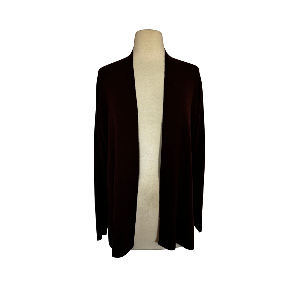 Eileen Fisher Mahogany Brown Open Front Longline Cardigan Sweater Size SP